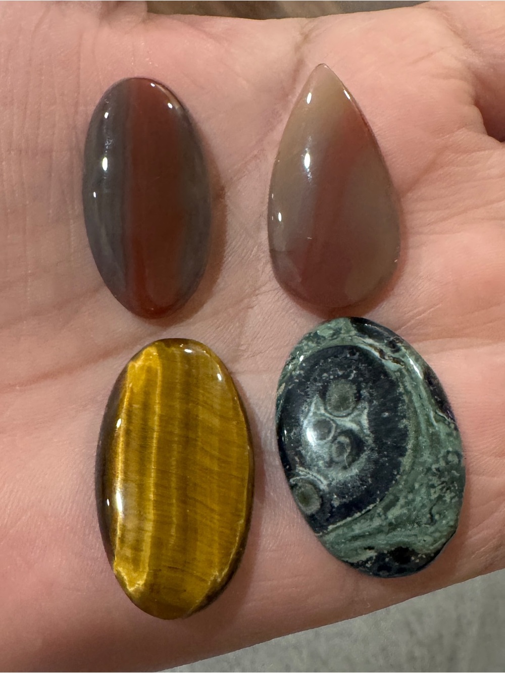4 Polished Gemstone Cabochons -